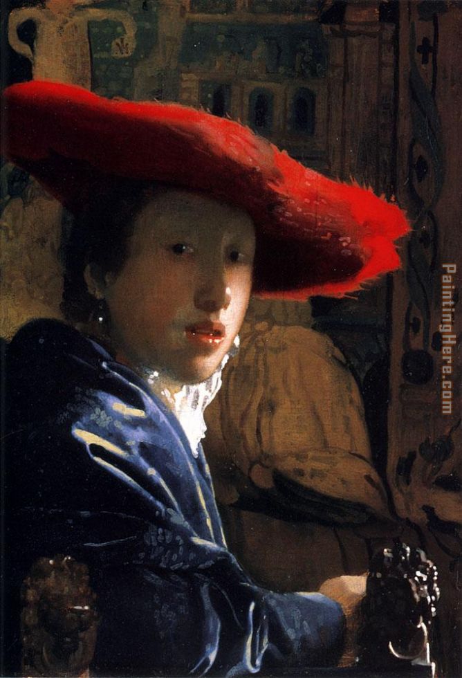 Girl with a Red Hat painting - Johannes Vermeer Girl with a Red Hat art painting